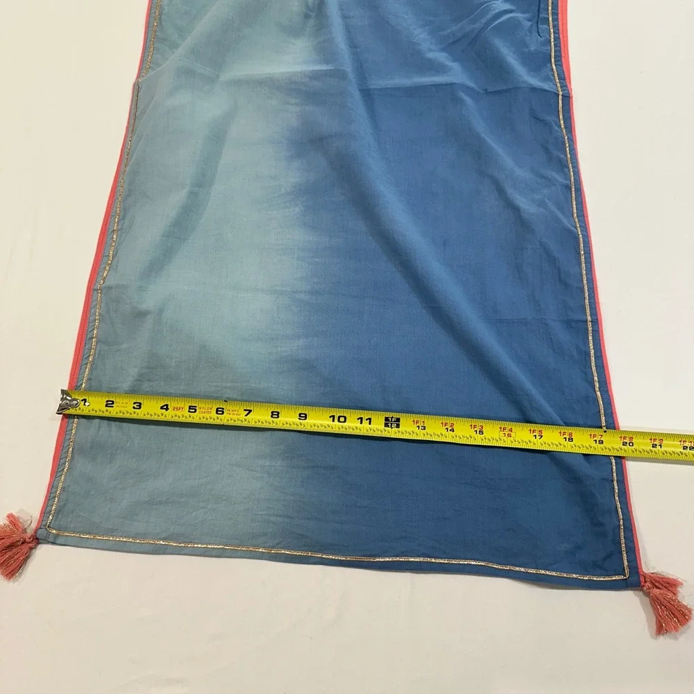 Fabindia‎ Ombre Dupatta Scarf Girls 10-12 Blue Tassels Gold Trim | Ethnic Boho
